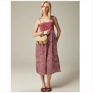 BNWT J Crew strawberry pattern smocked empire midi tie strap dress, size medium